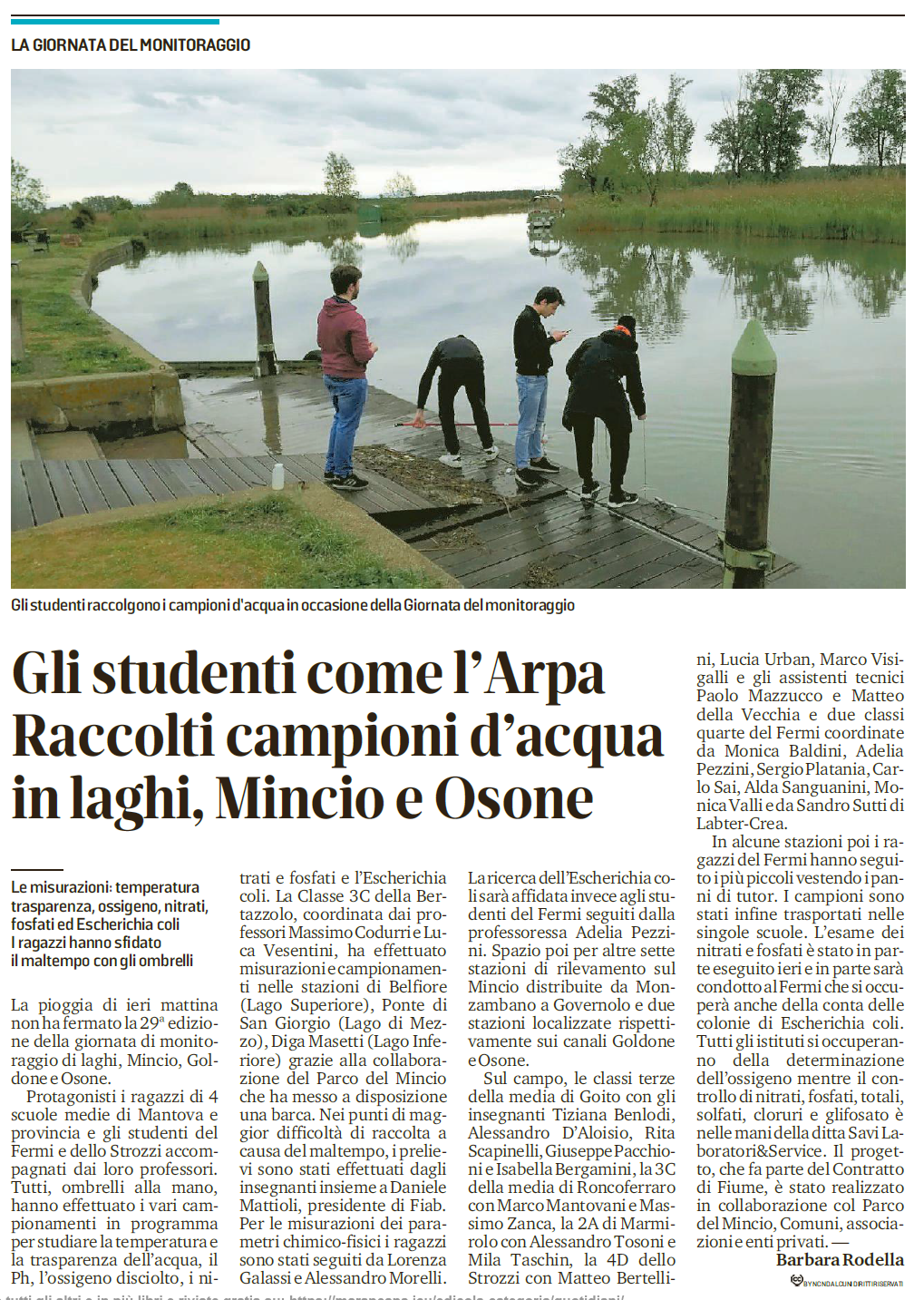 30 04 2019 gazzmn Gli studenti come lArpa Raccolti campioni dacqua in laghi Mincio e Osone