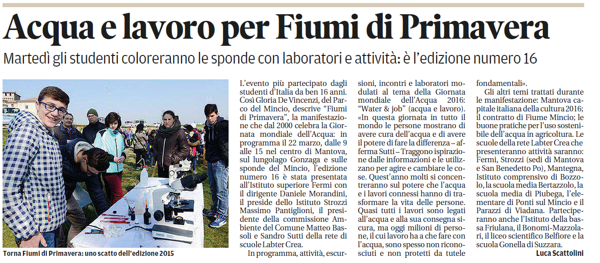 16 3 2016 gazzmn Acqua e lavoro per Fiumi di Primavera
