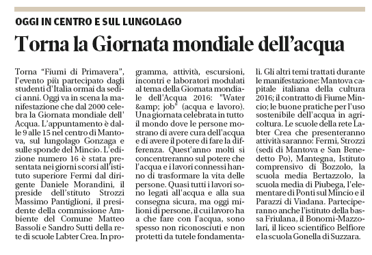 22 03 2016 gazzmn Torna la Giornata mondiale dellacqua