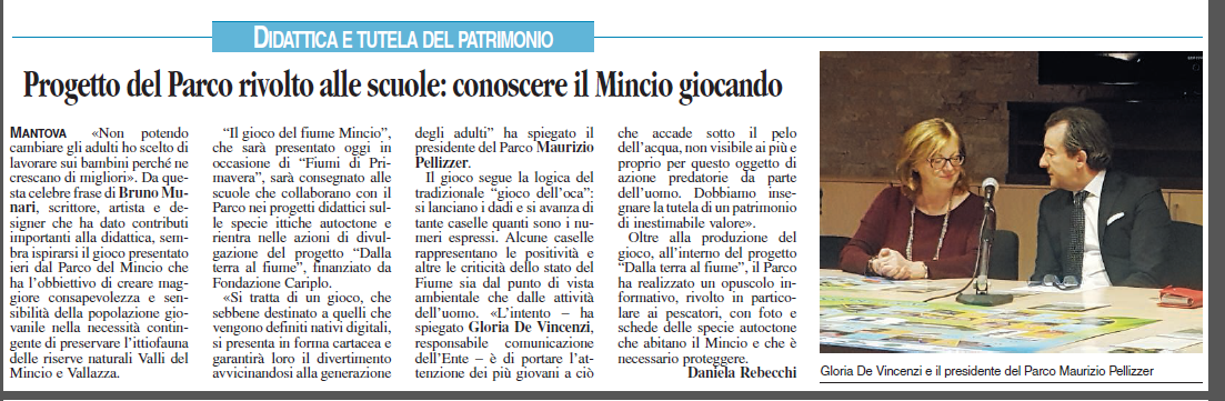 voce mn 21 3 2017 Progetto del Parco rivolto alle scuole conoscere il Mincio giocando