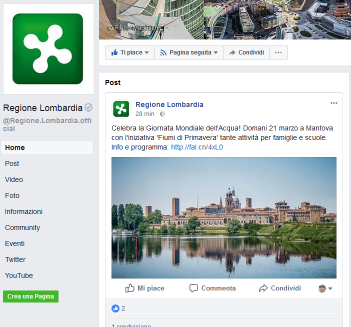 2018 03 20 Pagina Facebook Regione Lombardia