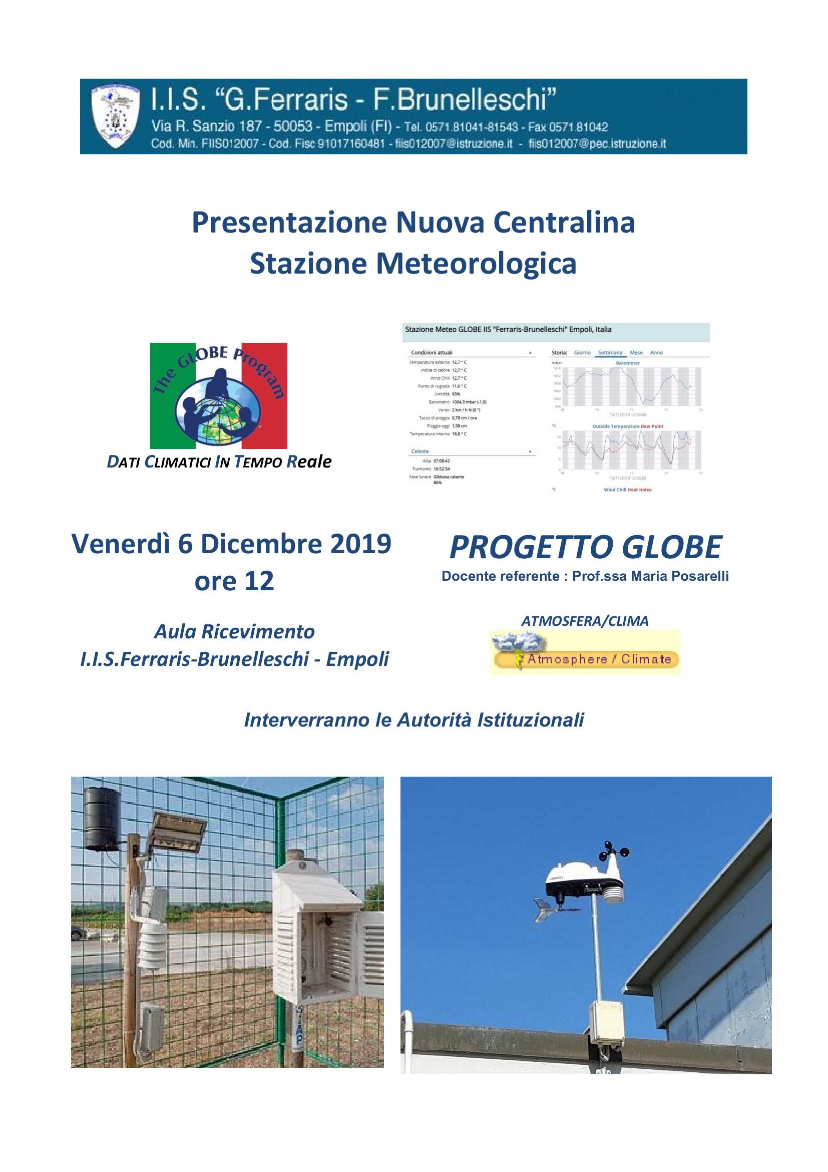 locandina 06.12.19 PRESENTAZIONE DELLA CENTRALINA ATMOSFERICA AUTOMATIZZATA ALLIS FERRARIS BRUNELLESCHI DI EMPOLI